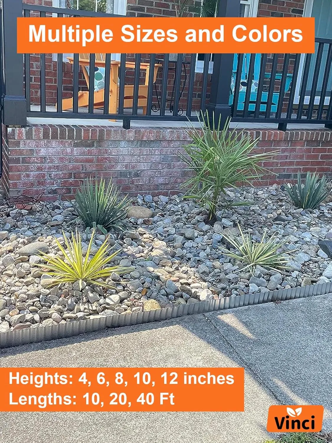 Vinci Garden Landscape Edging Border, 8 Inch x 10 FT Corrugated Sturdy Metal Easy Installation Safe Hemmed Lawn Garden Border Edges for DIY Flower Beds, Pathways and Patio Design (Silver)