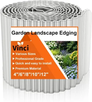 Vinci Garden Landscape Edging Border, 8 Inch x 10 FT Corrugated Sturdy Metal Easy Installation Safe Hemmed Lawn Garden Border Edges for DIY Flower Beds, Pathways and Patio Design (Silver)