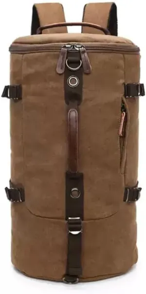 Vintage Canvas Backpack Outdoor Sports Shoulder Bag Casual Travel Round Barrel Duffel Bag Single Handle Multifunctional