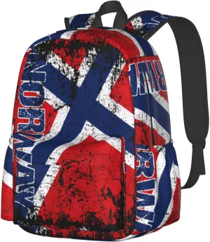 Vintage Norwegian Norway Flag Laptop Commuter Backpack Shoulder Bag Casual Back Pack Daypack Bags With Side Pockets For Work Travel Daily Use