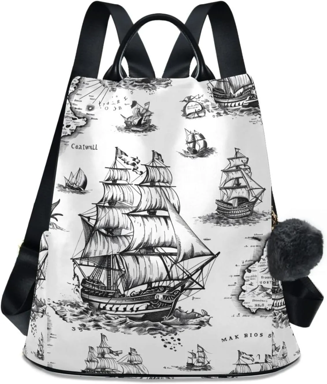 Vintage Sailboat Ships Backpack for Women Anti Theft Large Fashion Travel Shoulder Bag Purse Rucksack Lightweight