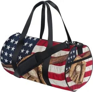 Vintage Sports Baseball American USA Flag Duffel Bag,Canvas Travel Bag for Gym Sports and Overnight