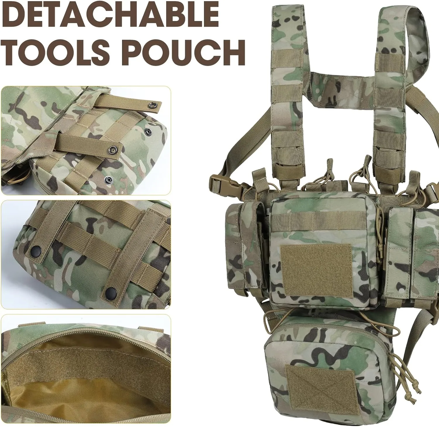 VISMIX Tactical Chest Rig, Adjustable&Detachable Molle Chest Rigs with Mag Pouch