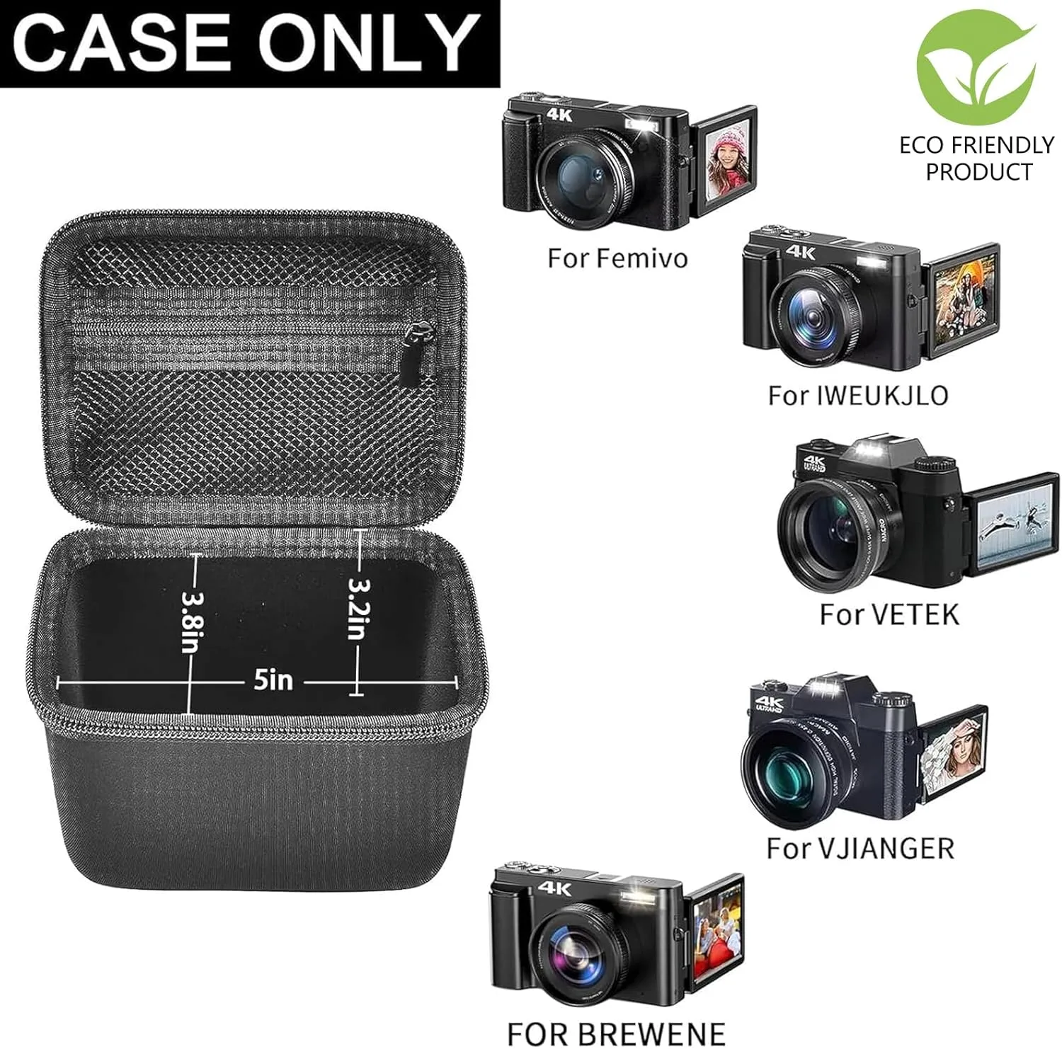 Vlogging Camera Case Compatible with Duluvulu/for TEBNGIHNM/for zheozeig/for Oiadek 4K Digital Cameras for Youtube. Vlog Camera Carrying Storage for Lens, Cable and Other Accessories (Box Only)