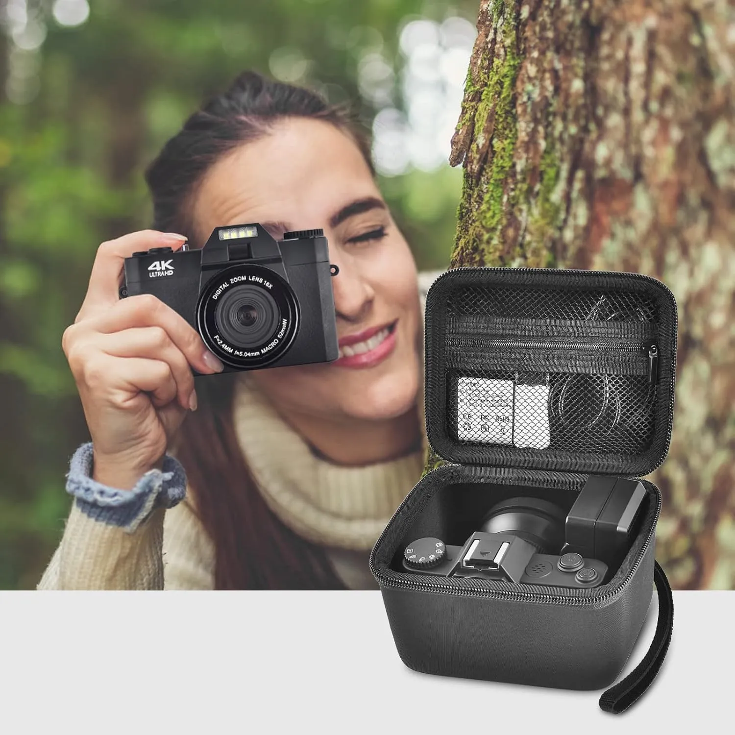 Vlogging Camera Case Compatible with Duluvulu/for TEBNGIHNM/for zheozeig/for Oiadek 4K Digital Cameras for Youtube. Vlog Camera Carrying Storage for Lens, Cable and Other Accessories (Box Only)