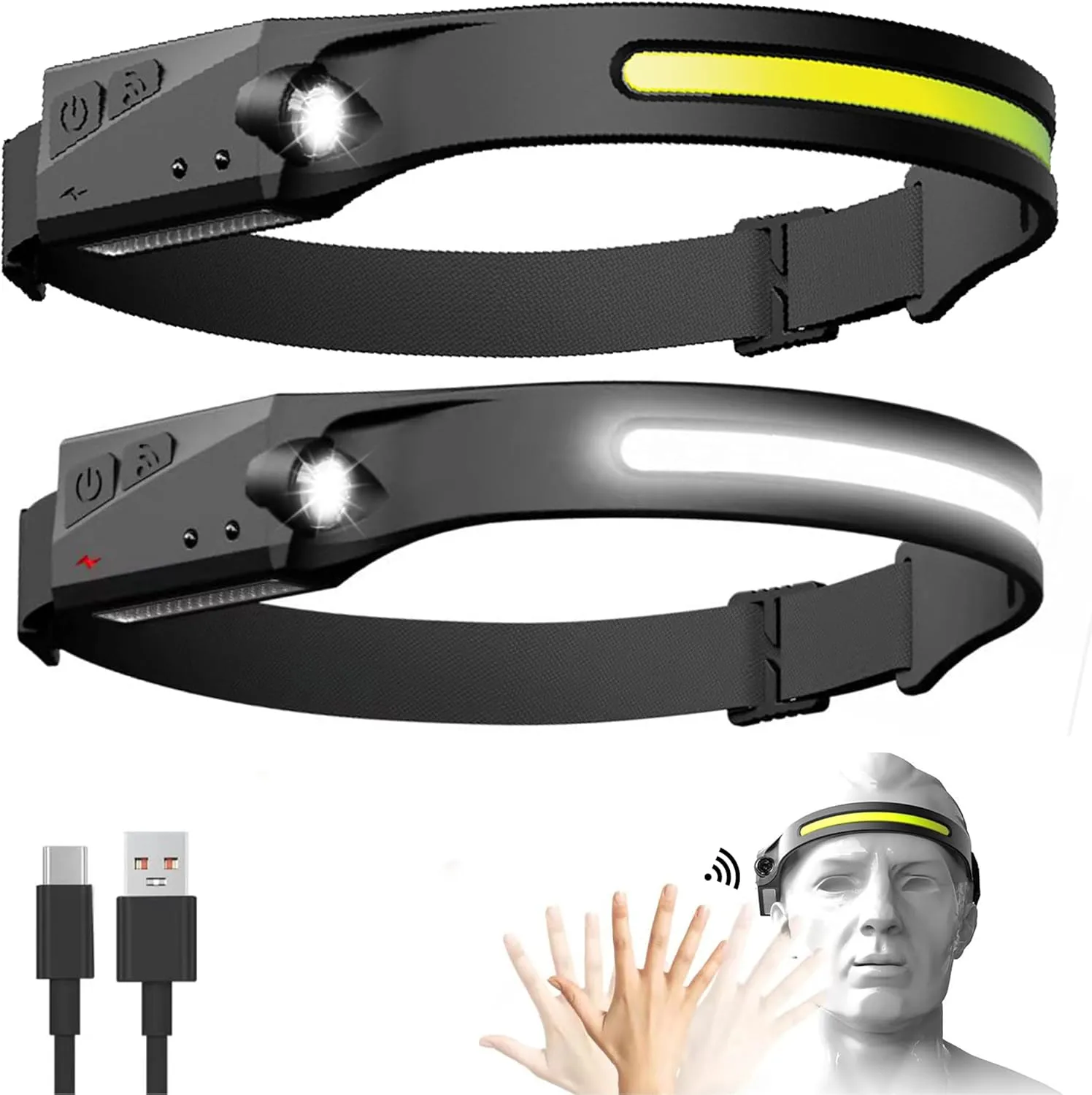 VYANLIGHT USB Rechargeable Headlamp Light COB Light LED Outdoor Sensor Headlight Waterproof headlamp (2 Pack)