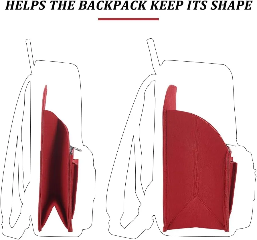 WADORN Felt Backpack Organizer Insert, Multi-Pocket Rucksack Interior Shaper, Multifunctional Bag Insert with Zipper, 7.6x4.7x10.4 Inch, Burgundy