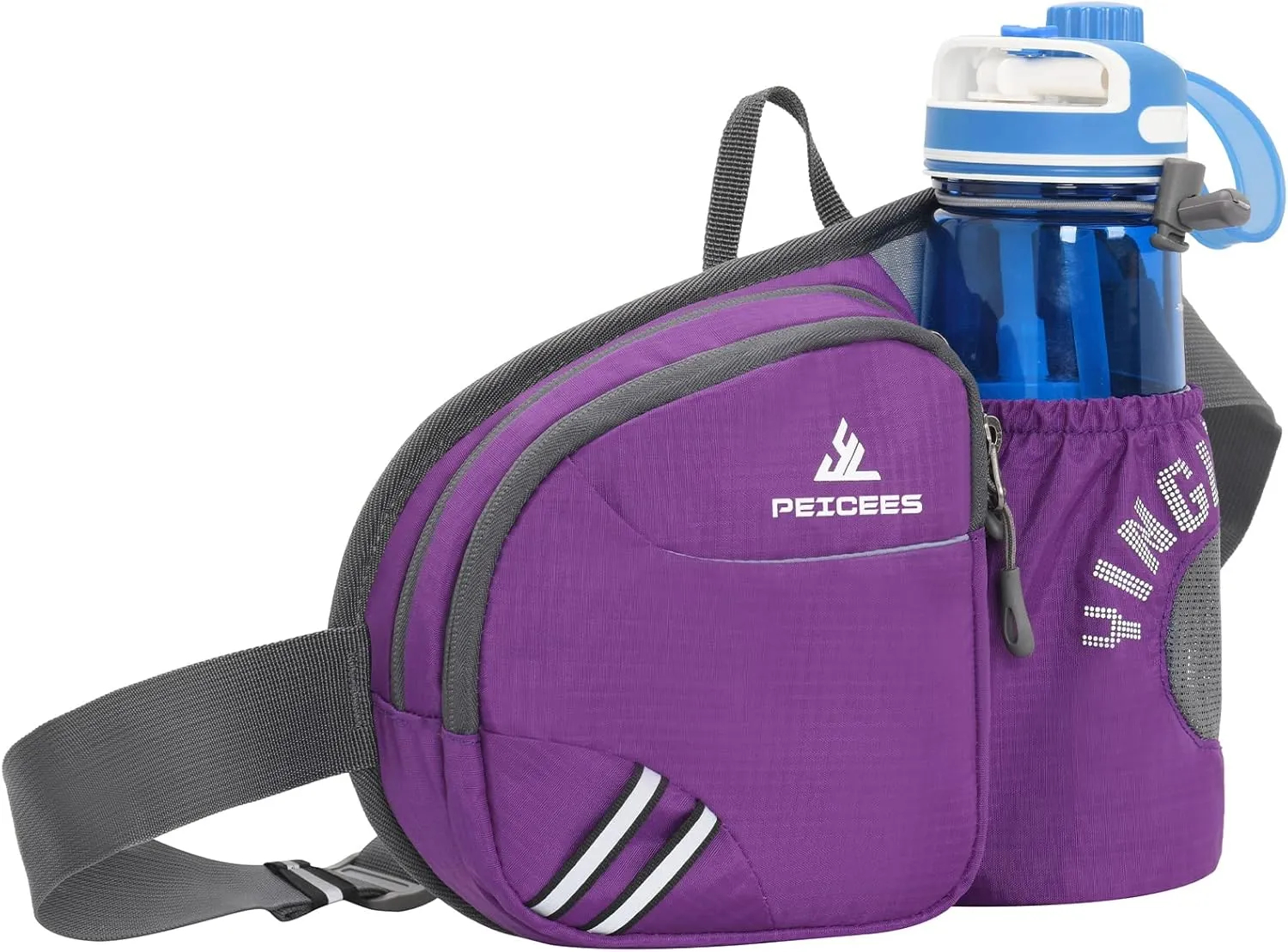 Waist Bag Fanny Pack with Water Bottle Holder for Men Women Hiking Running Dog Walking Fit All Phones (Bottle Not Included), Purple
