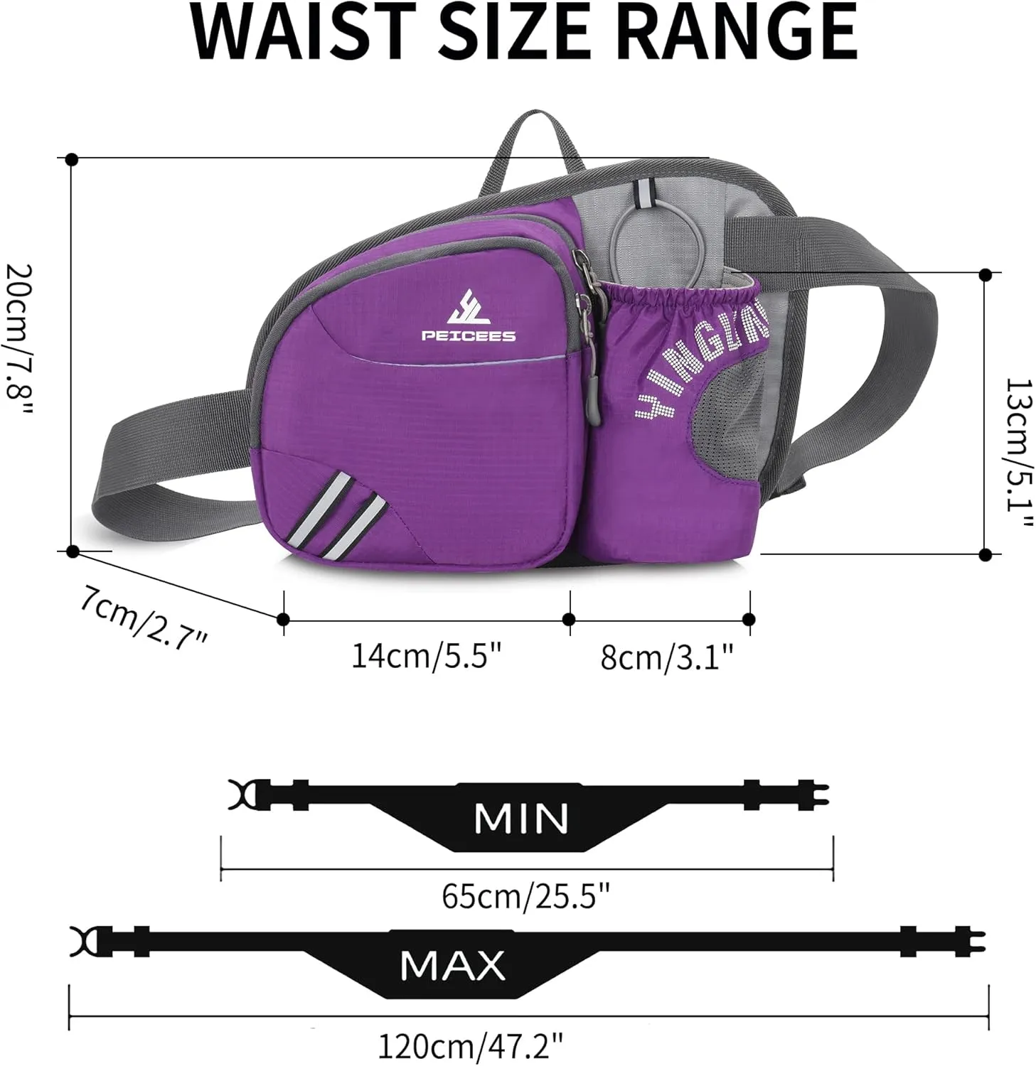 Waist Bag Fanny Pack with Water Bottle Holder for Men Women Hiking Running Dog Walking Fit All Phones (Bottle Not Included), Purple