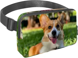 Waist Pack for Women Men, Outdoor Waist Bag Fanny Pack, Slim Running Belt Bum Bag for Walking Jogging Hiking Traveling Workout - Corgi Sit on Lawn