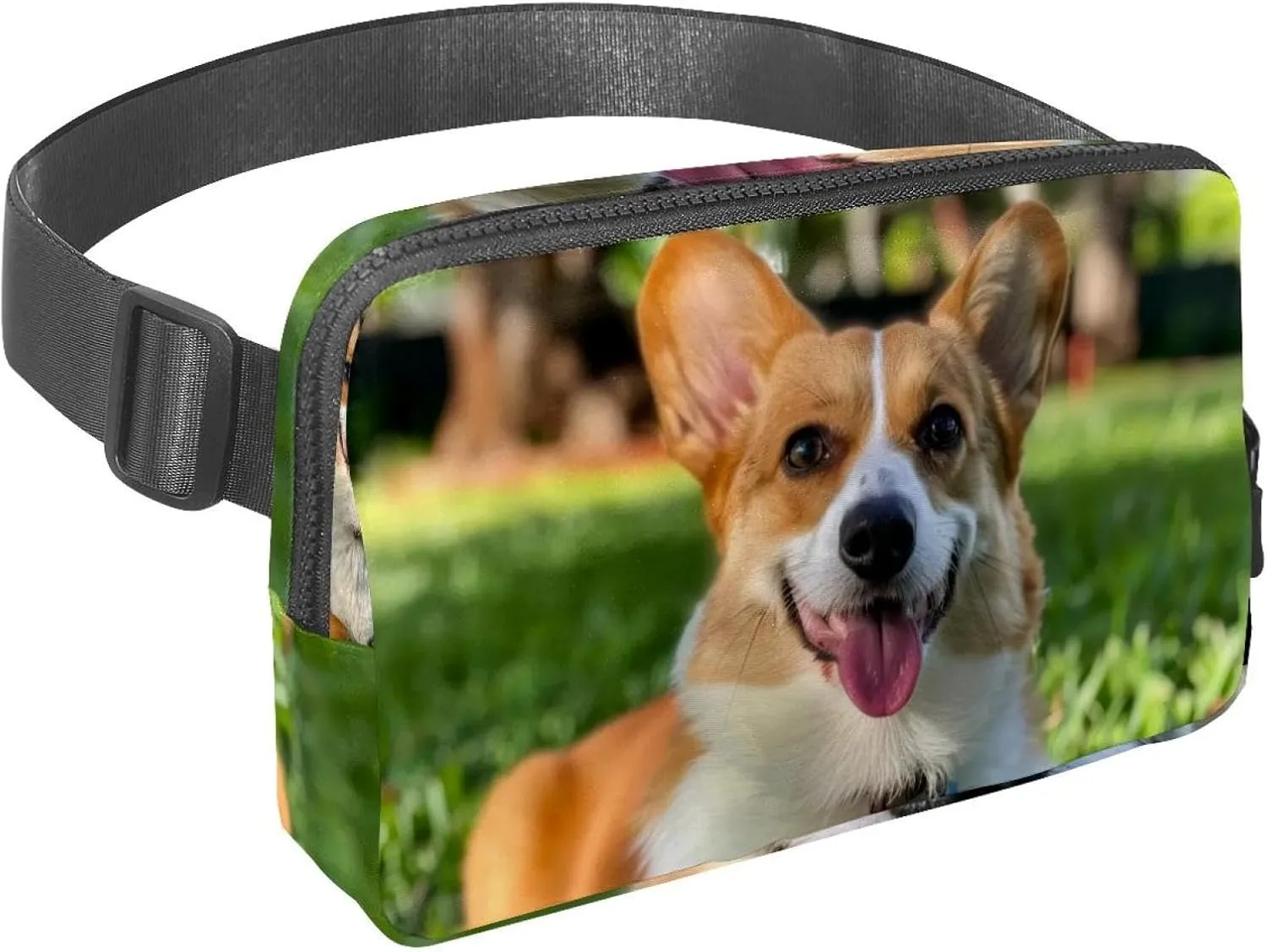 Waist Pack for Women Men, Outdoor Waist Bag Fanny Pack, Slim Running Belt Bum Bag for Walking Jogging Hiking Traveling Workout - Corgi Sit on Lawn