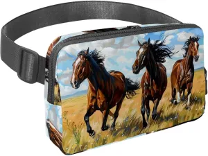Waist Pack for Women Men, Outdoor Waist Bag Fanny Pack, Slim Running Belt Bum Bag for Walking Jogging Hiking Traveling Workout - Watercolor Horse Runs on Grassland