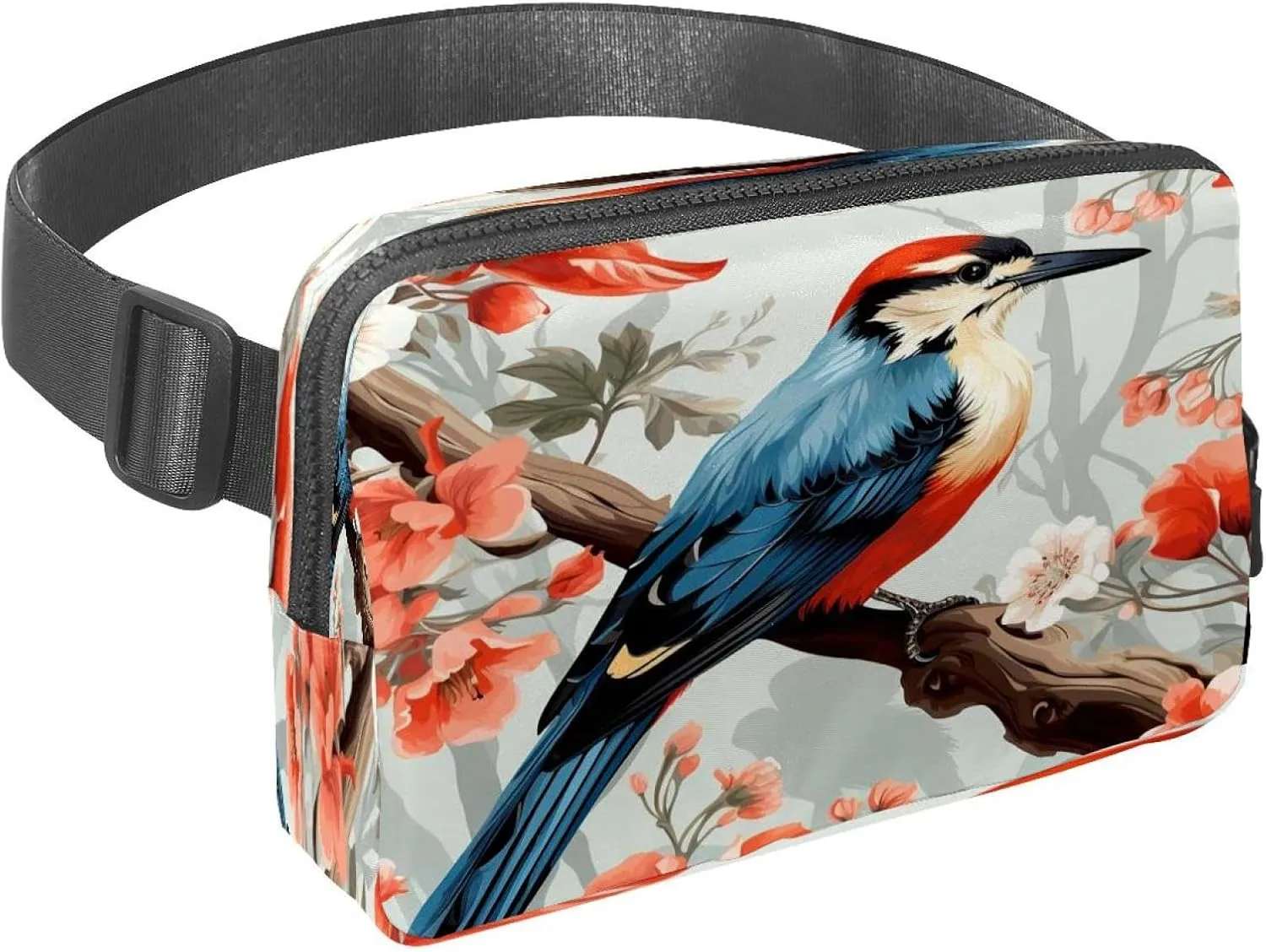 Waist Pack for Women Men, Outdoor Waist Bag Fanny Pack, Slim Running Belt Bum Bag for Walking Jogging Hiking Traveling Workout - Woodpecker Bird on Red Berries Branch