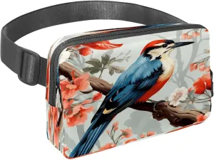 Waist Pack for Women Men, Outdoor Waist Bag Fanny Pack, Slim Running Belt Bum Bag for Walking Jogging Hiking Traveling Workout - Woodpecker Bird on Red Berries Branch