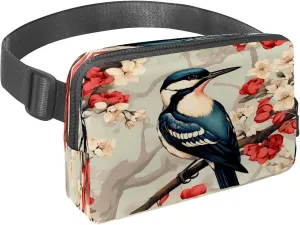 Waist Pack for Women Men, Outdoor Waist Bag Fanny Pack, Slim Running Belt Bum Bag for Walking Jogging Hiking Traveling Workout - Woodpecker Bird on Red Berries Branch