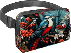 Waist Pack for Women Men, Outdoor Waist Bag Fanny Pack, Slim Running Belt Bum Bag for Walking Jogging Hiking Traveling Workout - Woodpecker Bird on Red Berries Branch