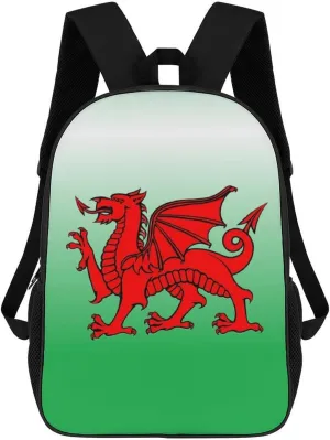 Wales Flag Welsh Dragon 17 Inches Unisex Laptop Backpack Lightweight Shoulder Bag Travel Daypack