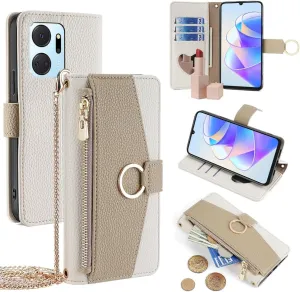 Wallet Case with Crossbody Strap Compatible for Motorola Edge 50 Fusion, Magnetic Handbag Zipper Pocket Cases PU Leather Flip Shockproof Cover with Kickstand White
