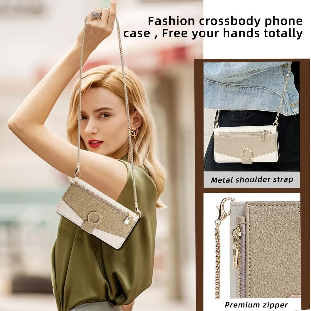 Wallet Case with Crossbody Strap Compatible for Motorola Edge 50 Fusion, Magnetic Handbag Zipper Pocket Cases PU Leather Flip Shockproof Cover with Kickstand White