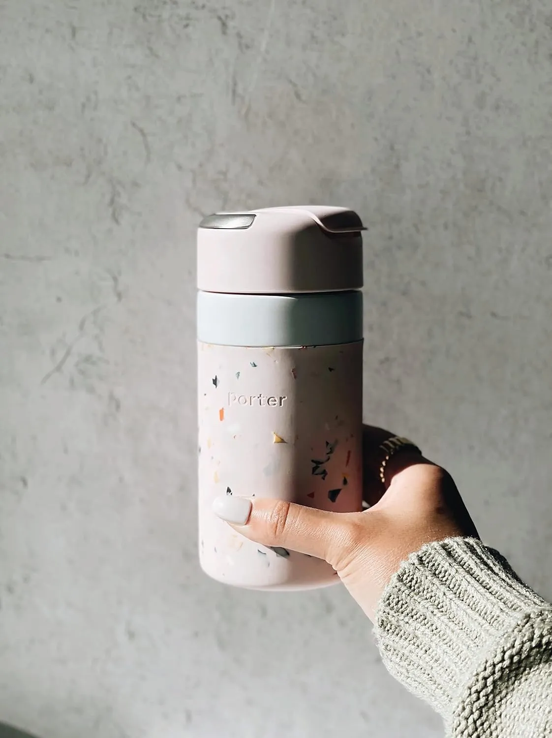 W&P Porter Drink Through Lid for Insulated Water Bottles, Leak-Proof, Carrying Handle, BPA Free, Blush