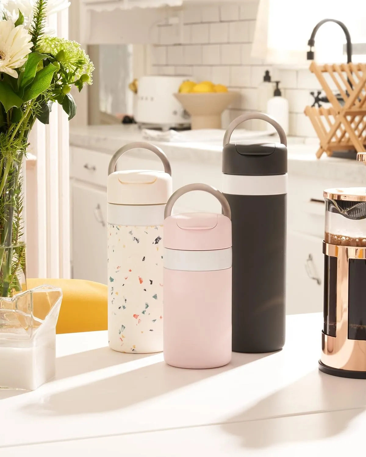 W&P Porter Drink Through Lid for Insulated Water Bottles, Leak-Proof, Carrying Handle, BPA Free, Blush