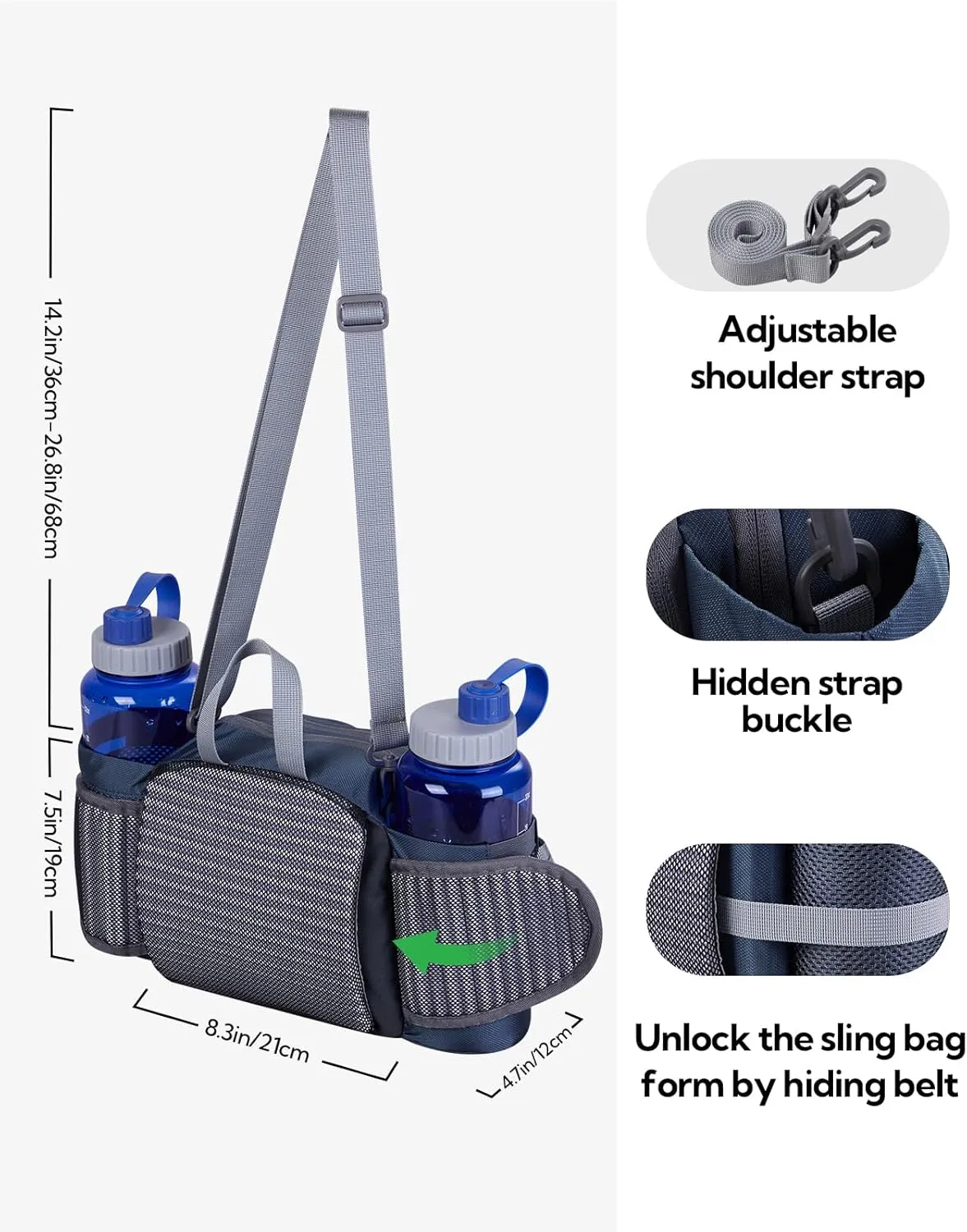 WATERFLY Fanny Pack Waist Bag: Fannie Pack 2 Water Bottle Holders Lumbar Belt Hiking Walking Running Jogging Camping Large Woman Man (Bottle Not Included）