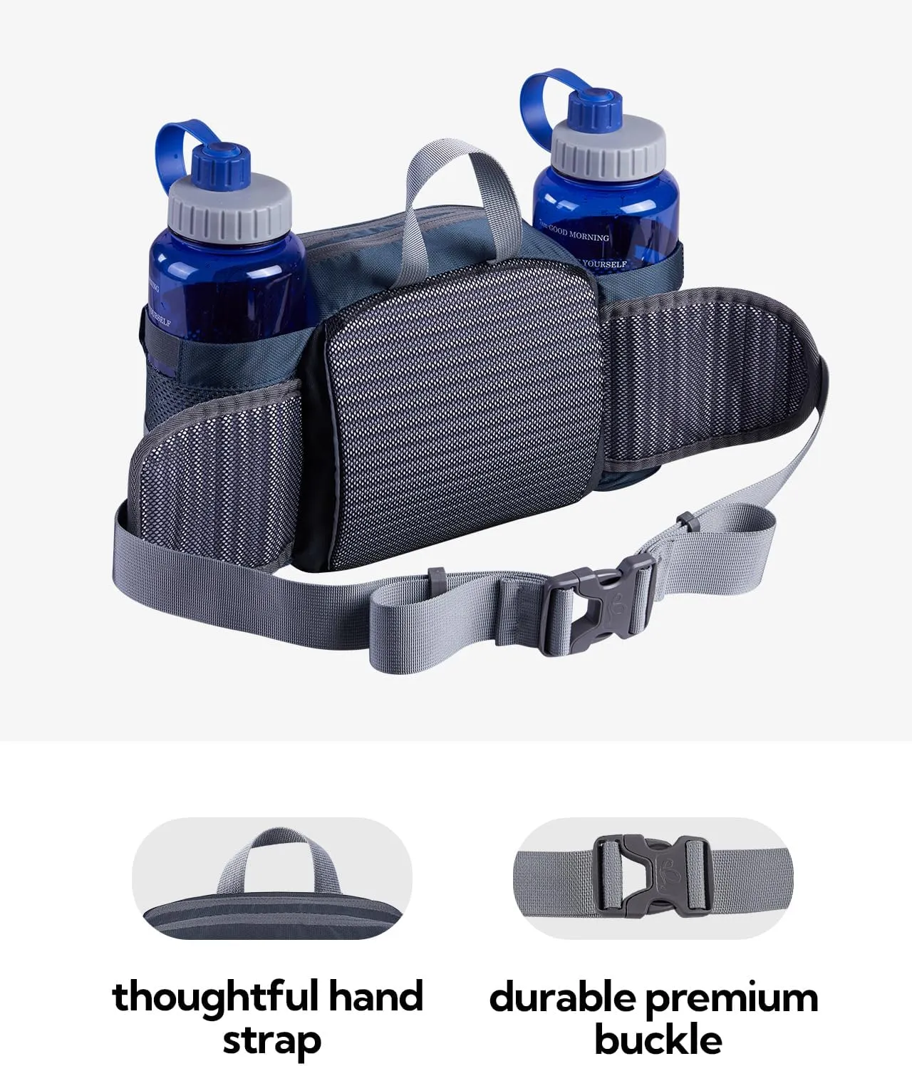 WATERFLY Fanny Pack Waist Bag: Fannie Pack 2 Water Bottle Holders Lumbar Belt Hiking Walking Running Jogging Camping Large Woman Man (Bottle Not Included）