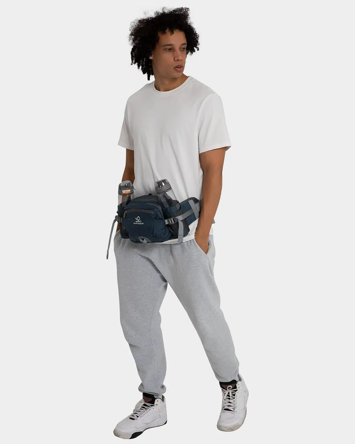 WATERFLY Fanny Pack Waist Bag: Fannie Pack 2 Water Bottle Holders Lumbar Belt Hiking Walking Running Jogging Camping Large Woman Man (Bottle Not Included）
