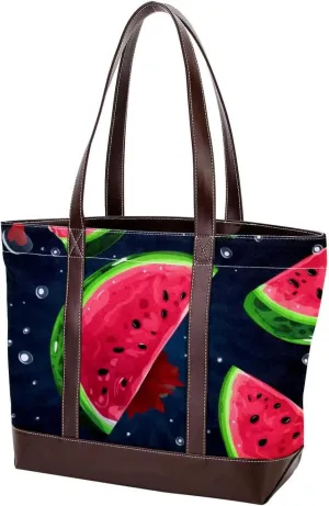 Watermelon Green Leaves-84 Shoulder Purses for Women Large Soft Washed Leather Purses and Durable Handbags