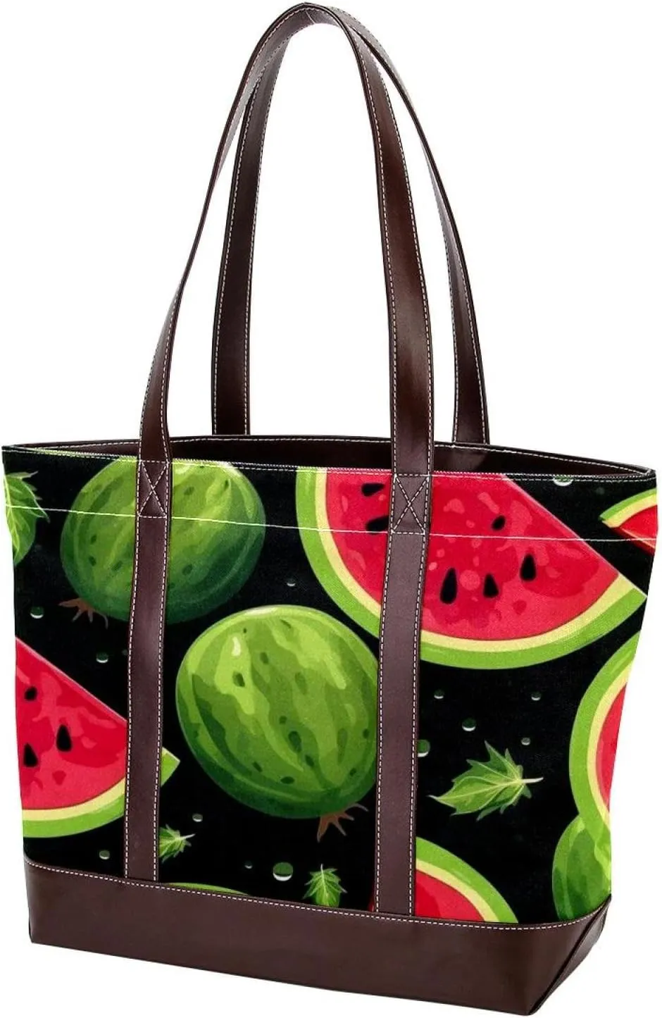 Watermelon Green Leaves-88 Tote Bags Durable Leather Canvas Purses and Handbags for Women Top Handle Shoulder Satchel Hobo Bags
