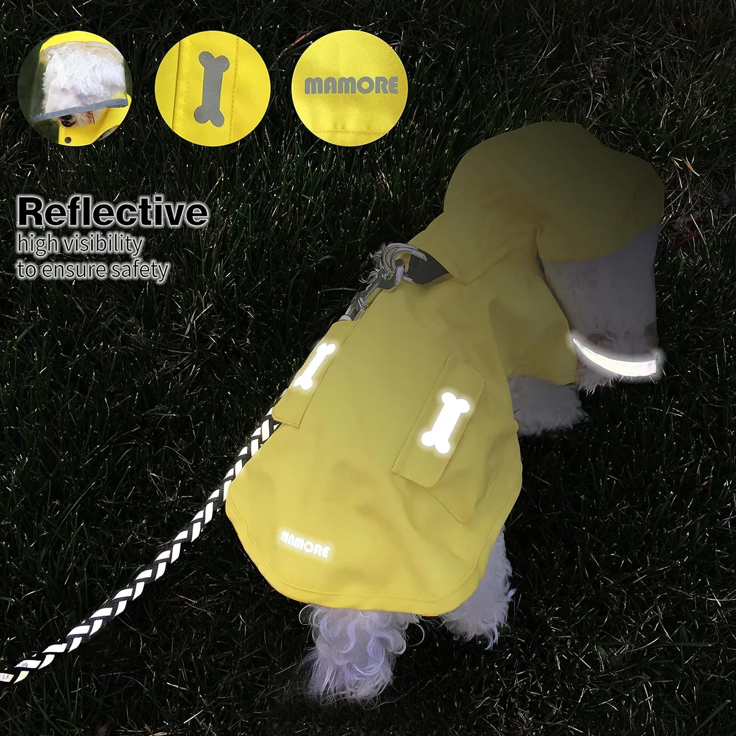 Waterproof Dog Raincoat, Adjustable Reflective Lightweight Pet Rain Clothes with Poncho Hood (Small, Yellow)