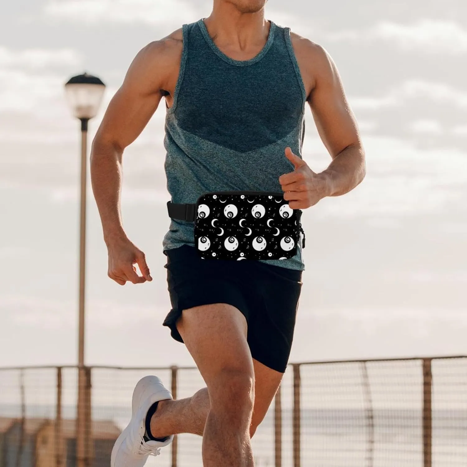 Waterproof Fanny Pack Black Belt Bag with Adjustable Strap for Women and Men,Black Yiyang Pattern Crossbody Fanny Bag with Zipper for Hiking Running Travel