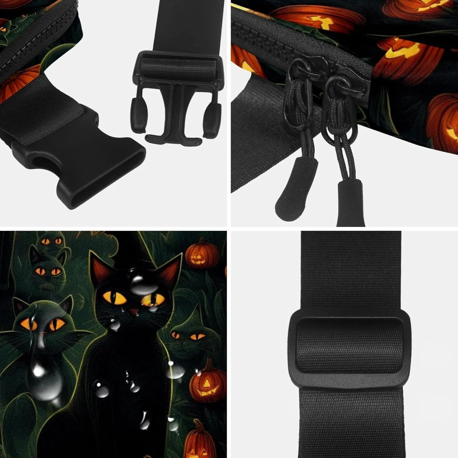 Waterproof Fanny Pack Black Belt Bag with Adjustable Strap for Women and Men,Halloween Cat F Crossbody Fanny Bag with Zipper for Hiking Running Travel