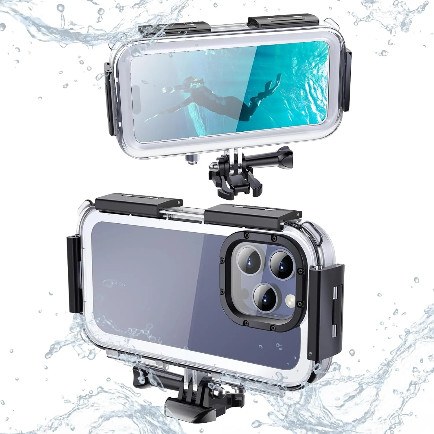 Waterproof Phone Case for iPhone 14 Pro/15 Pro, Underwater Snorkeling Diving Phone Case, Outdoor Extreme Sports Travel Essentials Shockproof Anti-Dust Phone Case, Clear