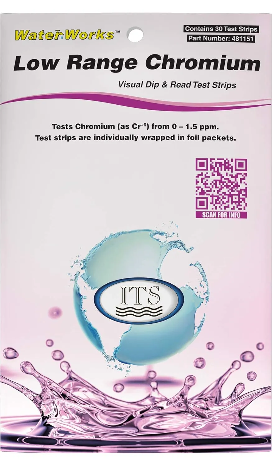 WaterWorks Low Range Chromium Test Strip| 30 Individually Wrapped Test Strips in Pocket Pack | Test Hexavalent Chromium | Lowest Detection