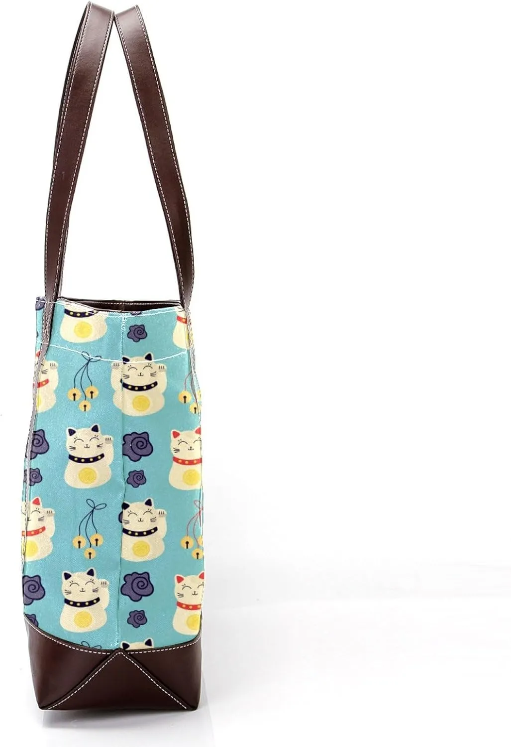 Waving Cute Cat Tote Bags Durable Leather Canvas Purses and Handbags for Women