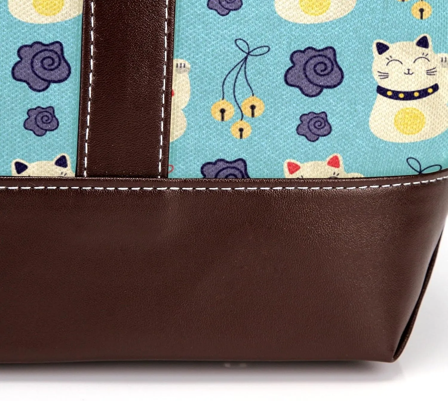 Waving Cute Cat Tote Bags Durable Leather Canvas Purses and Handbags for Women