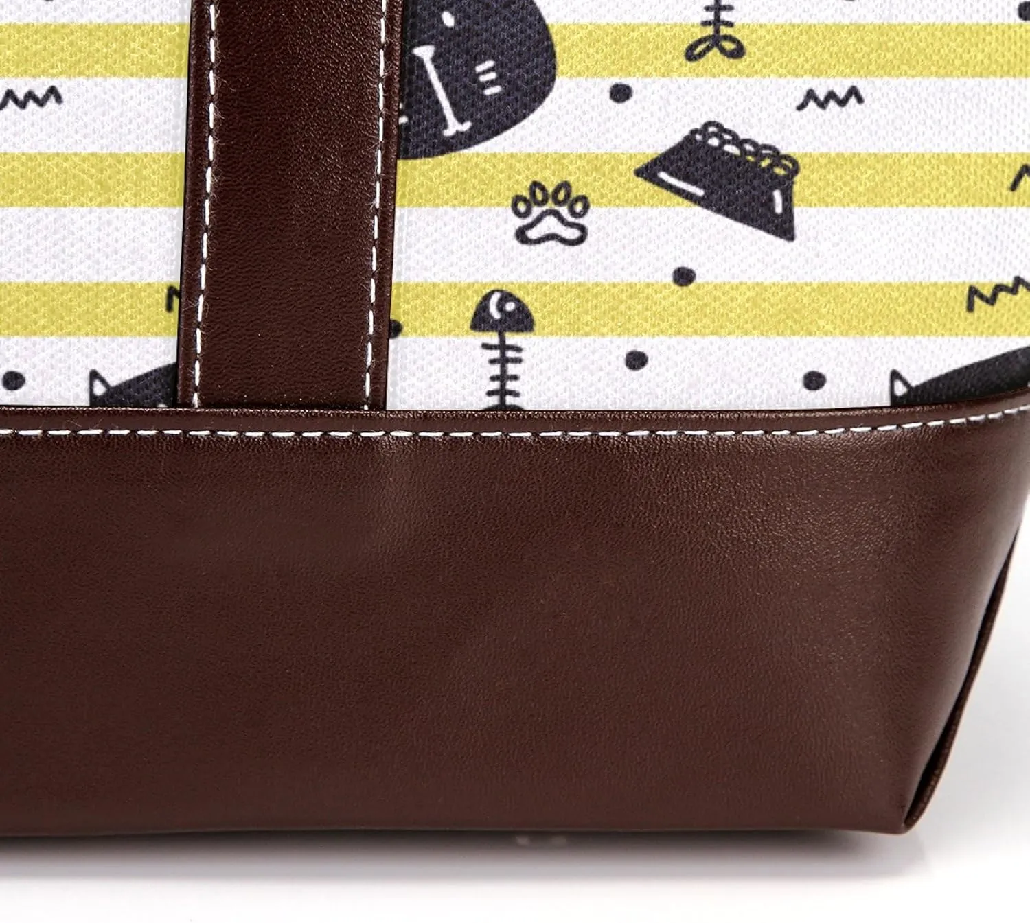 Waving Cute Cat Tote Bags Durable Leather Canvas Purses and Handbags for Women