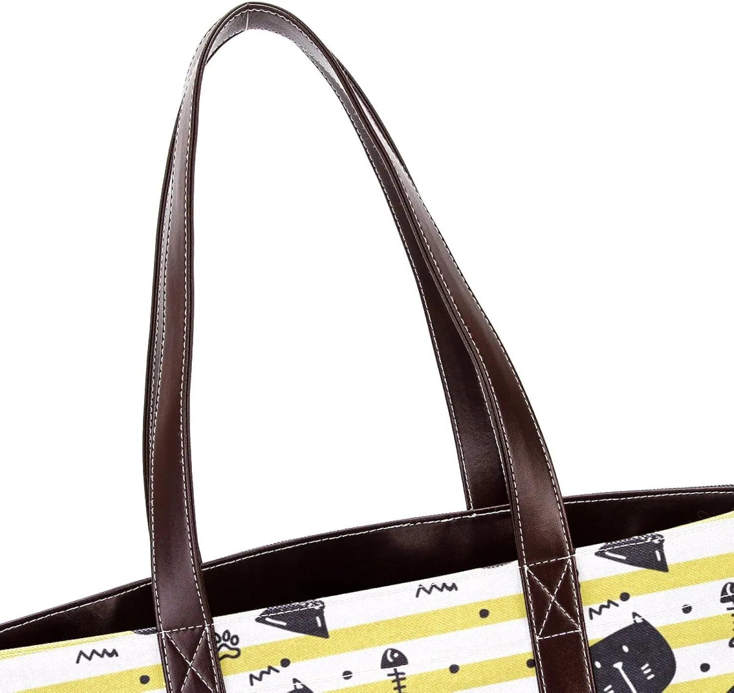 Waving Cute Cat Tote Bags Durable Leather Canvas Purses and Handbags for Women