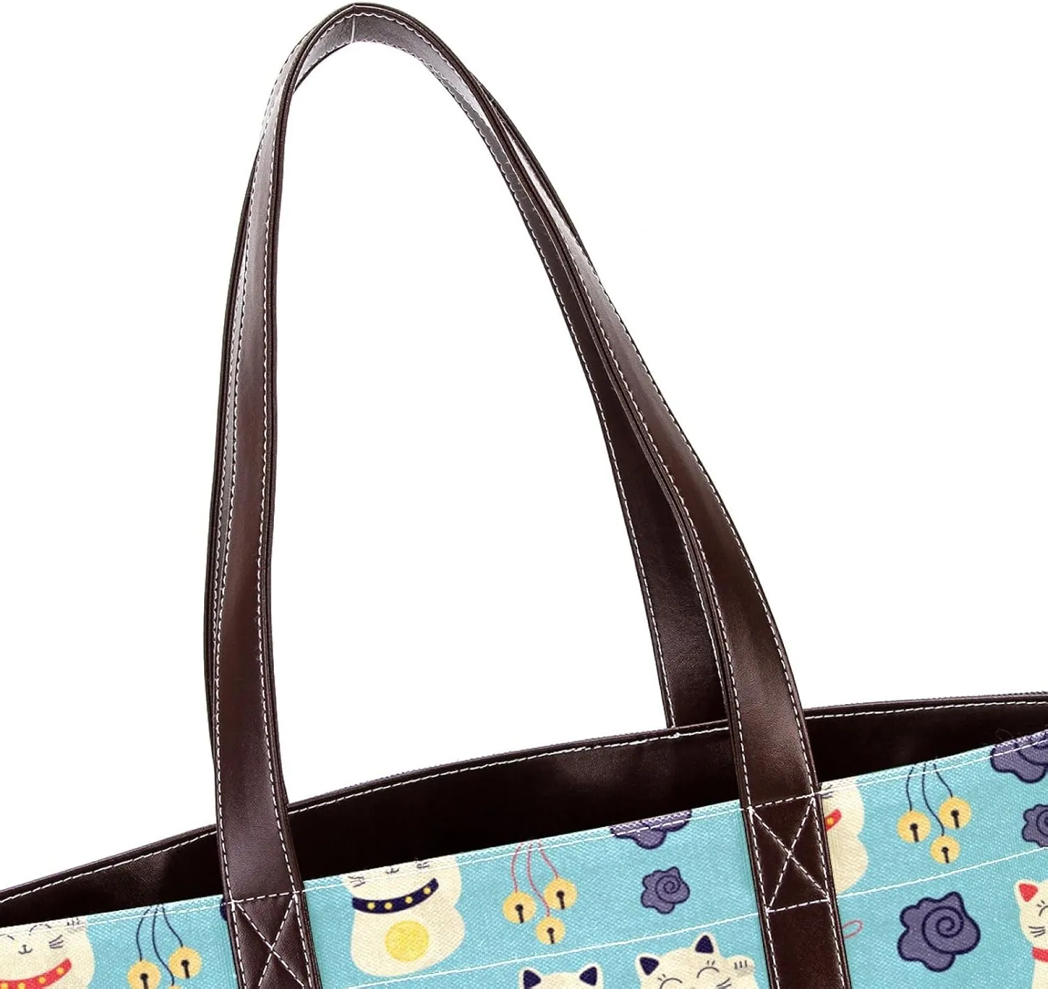 Waving Cute Cat Tote Bags Durable Leather Canvas Purses and Handbags for Women