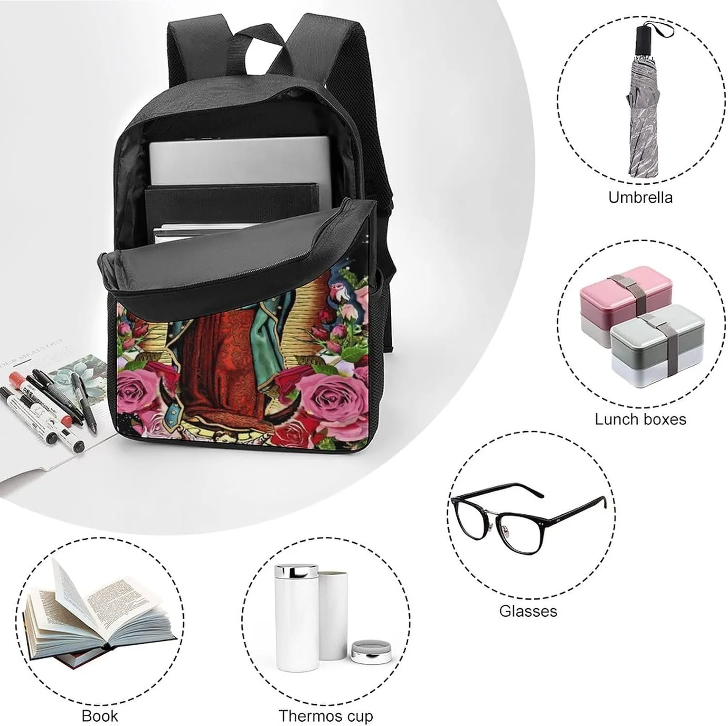 Waygotee Our Lady of Guadalupe Virgin Mary 3D Print Backpacks Bookbag Laptop Travel Bag Unisex for Adult Gifts 17 Inches