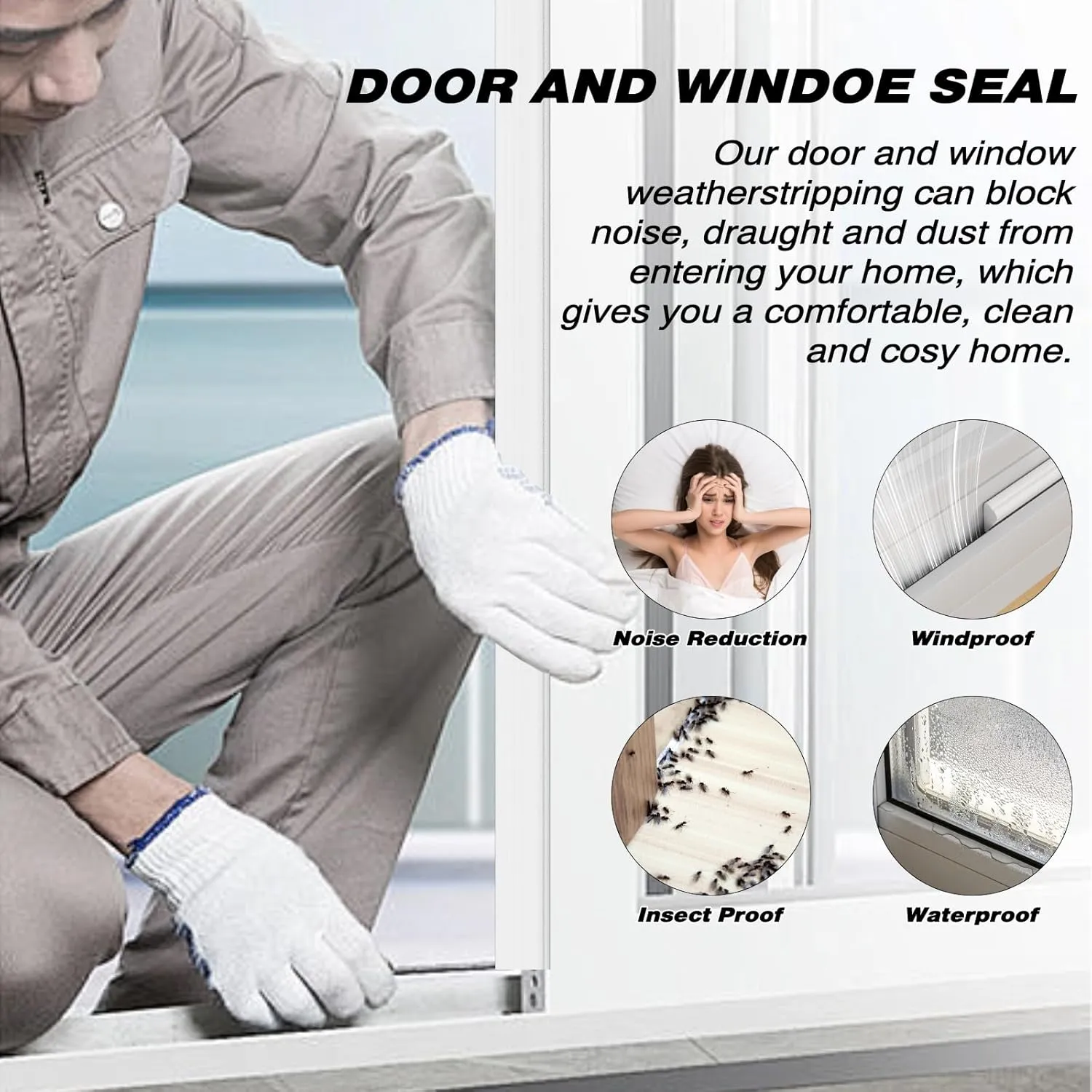Weather Stripping Door Seal, 196 inch*3 Pack Wedge Window Seal Strip, Soundproofing,Strong Adhesive,Lightproof,Noise-Reduction,Weatherproof Foam Tape Insulation for Sliding Door, Door Frame