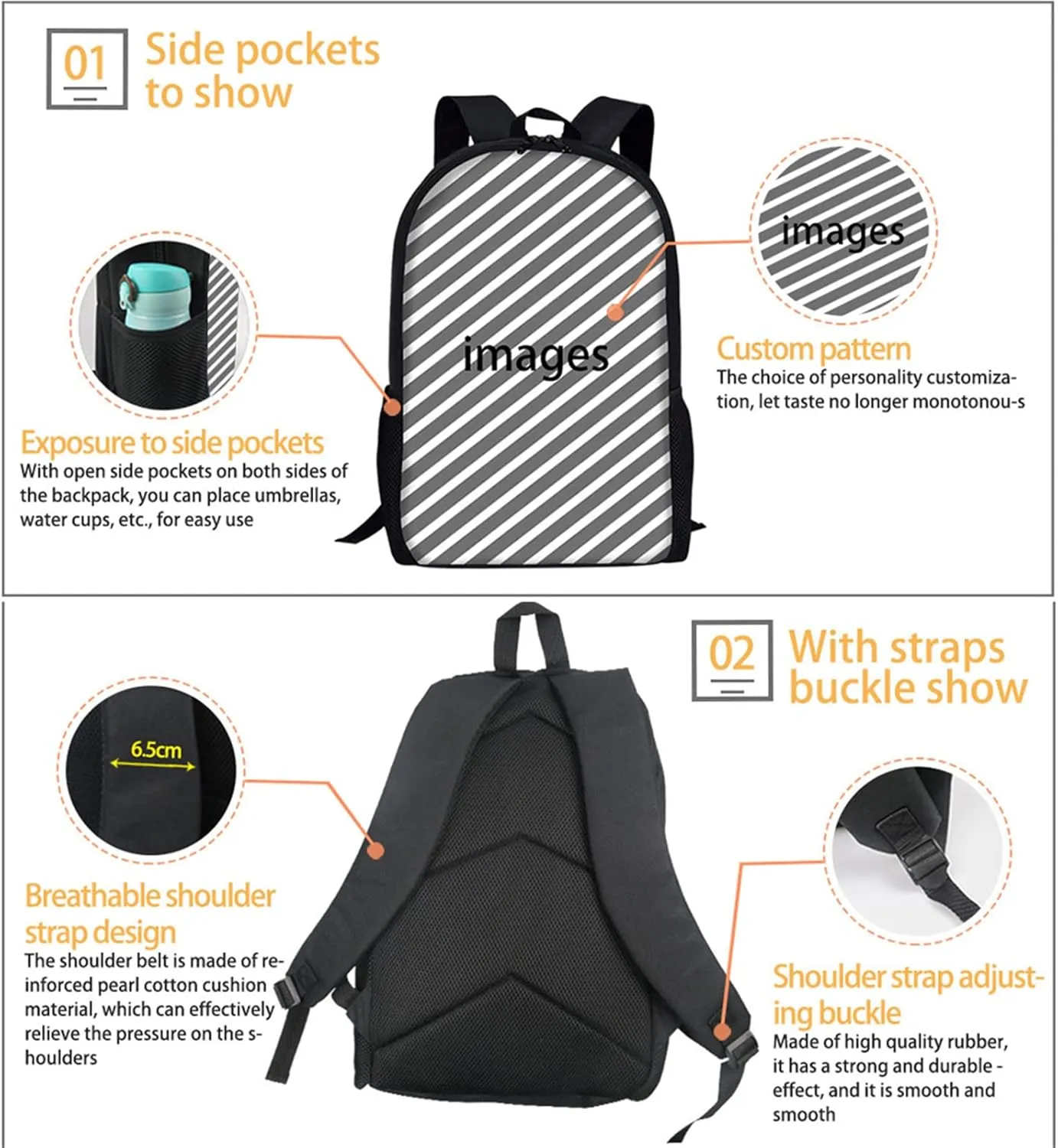 WELLFLYHOM Custom Backpack School Supplies for Teen Girls Boys Personalize Bookbag with Your Own Images/Family Photo/Name Design Schoolbag 16 Inch Bagpack Rucksack DIY Gifts for Your Child