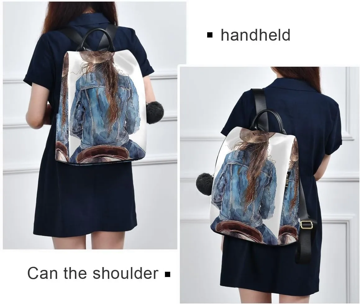 Western Cowgirl Sitting on Horseback Backpack Purse for Women Anti Theft Back Zipper Fashion Casual Travel Bag