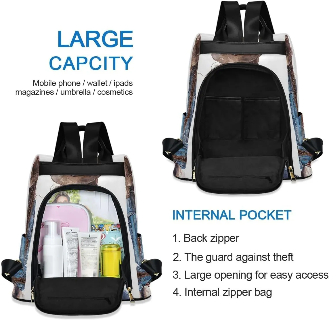 Western Cowgirl Sitting on Horseback Backpack Purse for Women Anti Theft Back Zipper Fashion Casual Travel Bag