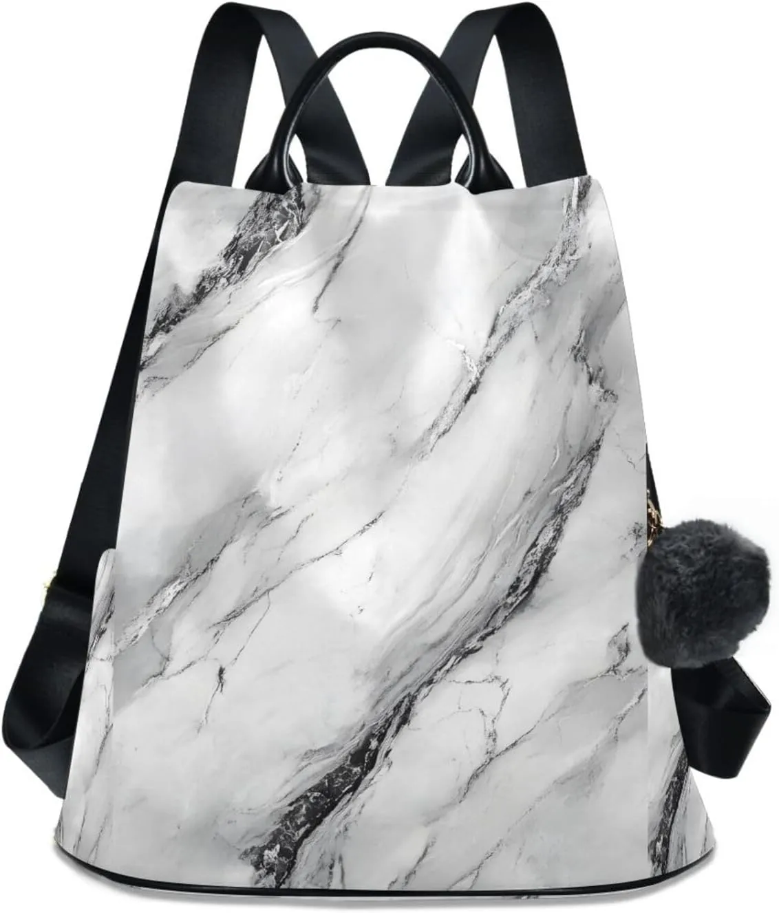 White Grey Marble Black Vein Backpack for Women Anti Theft Large Fashion Travel Shoulder Bag Purse Rucksack Lightweight