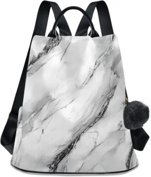White Grey Marble Black Vein Backpack for Women Anti Theft Large Fashion Travel Shoulder Bag Purse Rucksack Lightweight