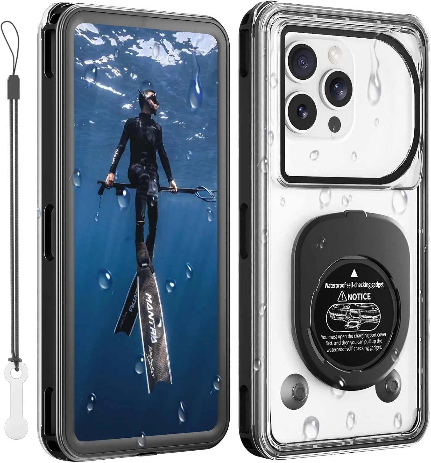 WIFORT Underwater Phone Case for Snorkeling, Pro Diving IP68 Waterproof Case with Lanyard, Universal Under Water Video Cellphone Case for iPhone 16 Galaxy Pixel Moto All Series, Up to 6.9" - Black