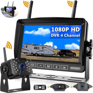 Wireless RV Backup Camera, DOUXURY IP69 Waterproof 170° Wide View Angle HD 1080P Rear View Camera   HD LCD 7" Monitor, Digital Wireless Camera System for RV Truck 5th Wheel Trailer Pickup Camper Bus