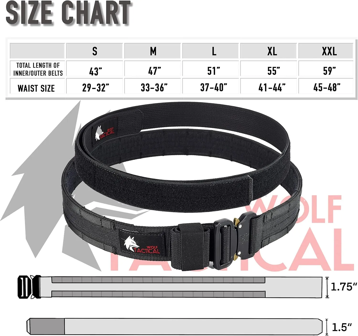 WOLF TACTICAL Molle Duty Belt - Duty Belts Law Enforcement Battle Belts Tactical Gun Belt 1.75” Quick Release Combat Belt